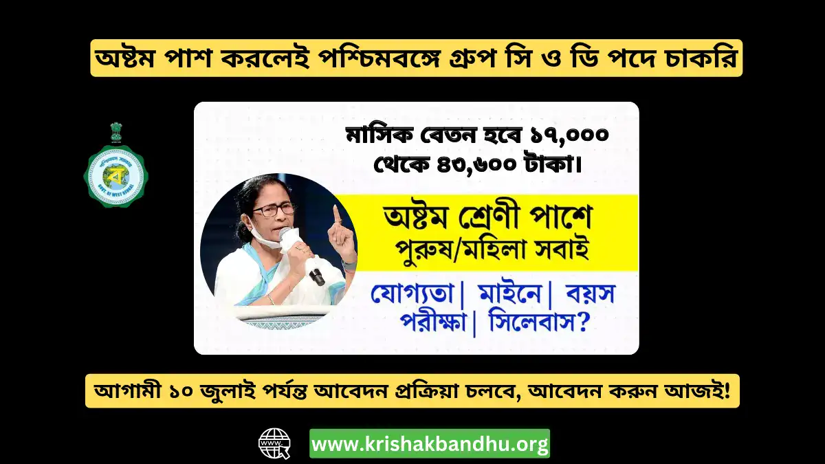 অষ্টম পাশ করলেই পশ্চিমবঙ্গে গ্রুপ সি ও ডি পদে চাকরি: আবেদন করুন আজই!